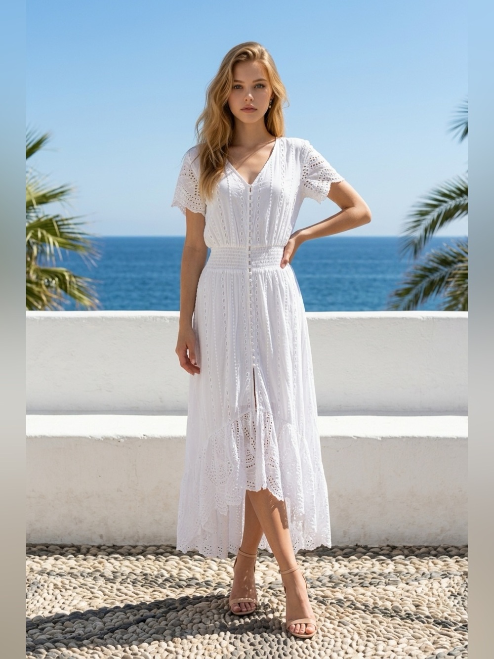 Young Fabulous & Broke White Eyelet Button-Front Maxi Dress size M - Picture 2 of 14